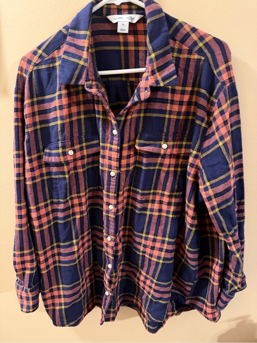Old Navy Navy & Pink Plaid Button-Up Shirt size XL